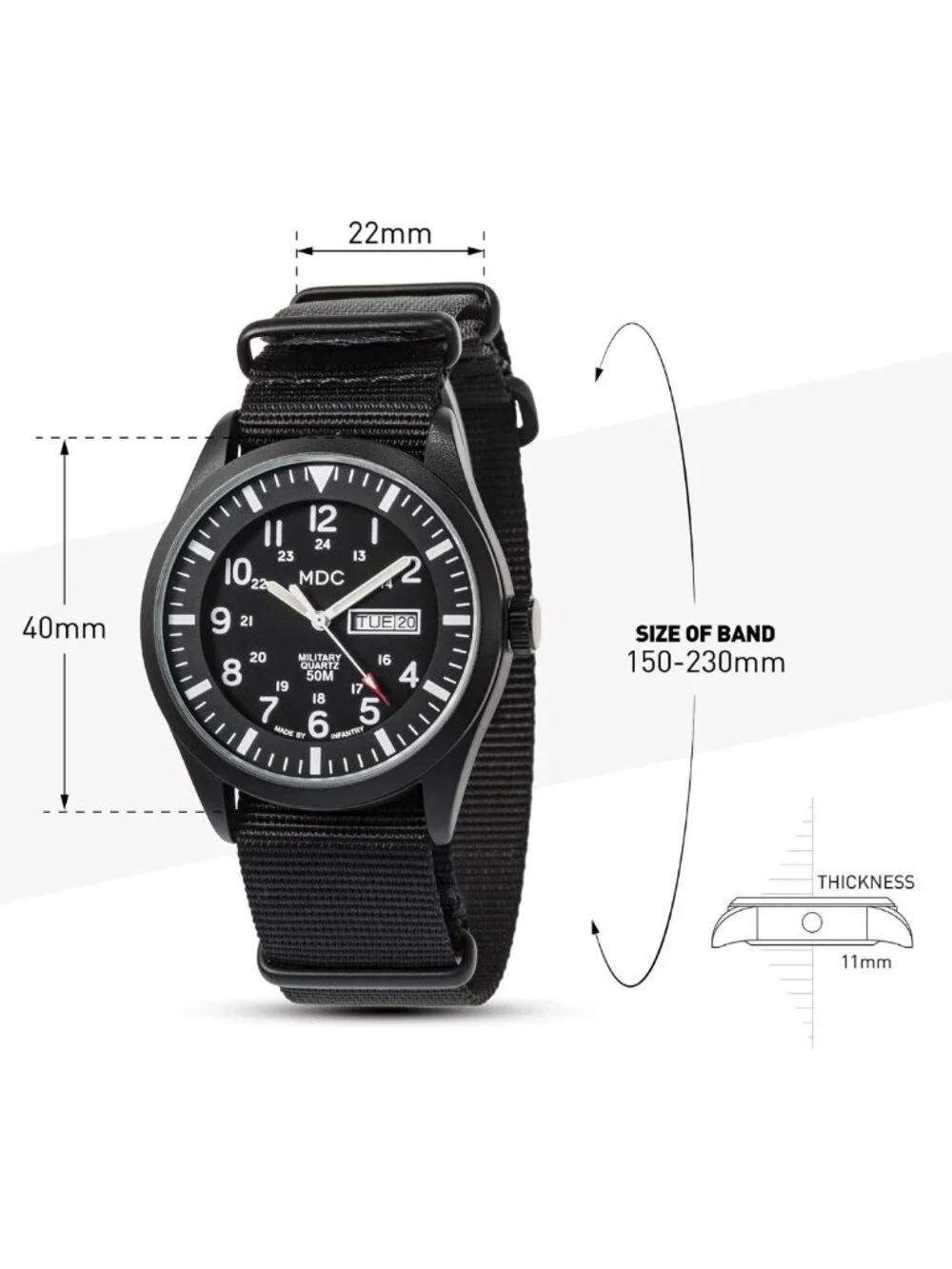 Men's Tactical Military Field Watch - Waterproof, 12/24H Day Date, Outdoor Sport